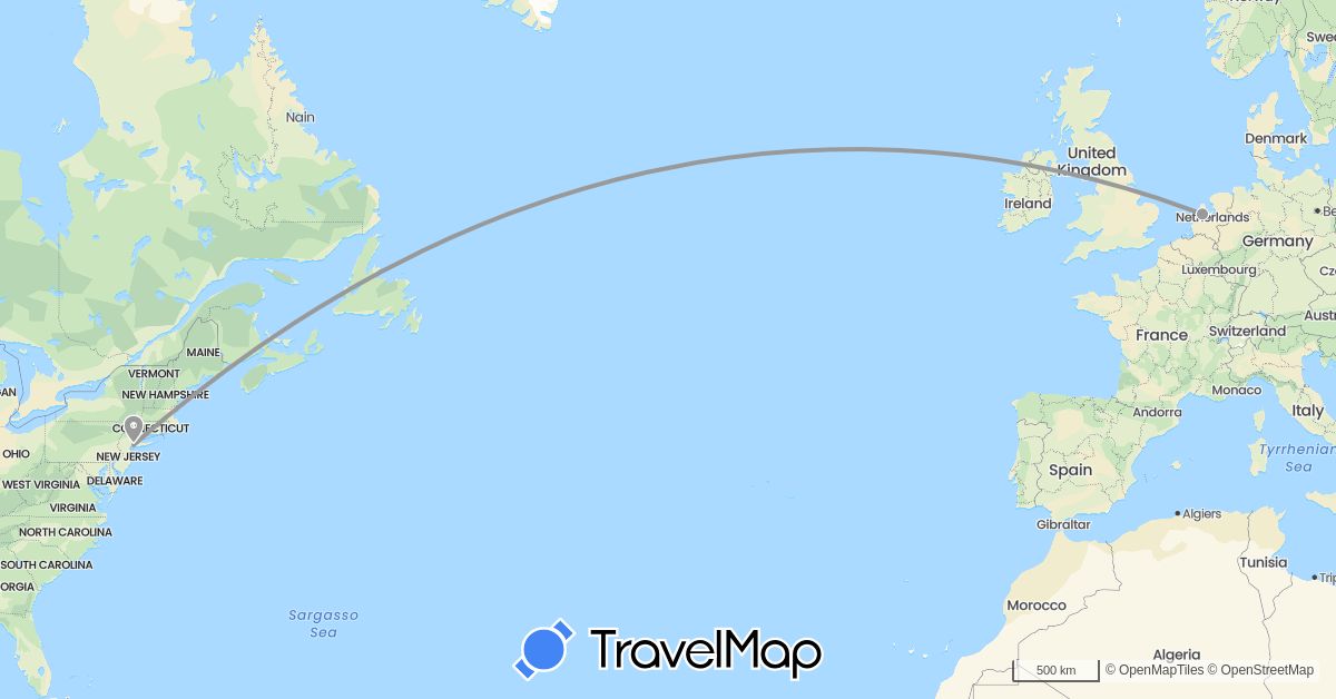 TravelMap itinerary: plane in Netherlands, United States (Europe, North America)